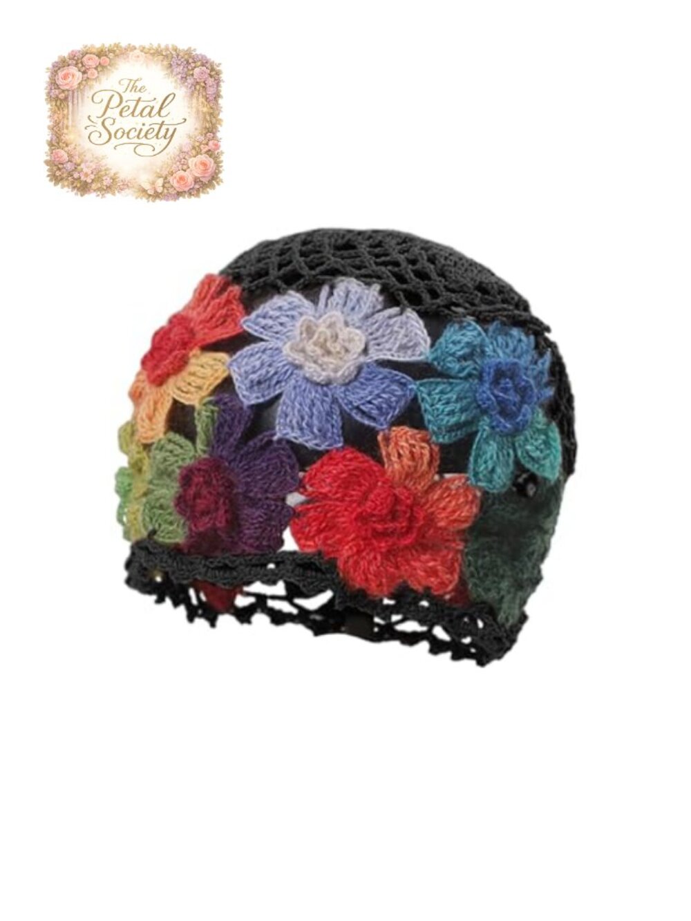 Crochet Floral Beanie Hollow Knit Skull Hat Cotton Lightweight